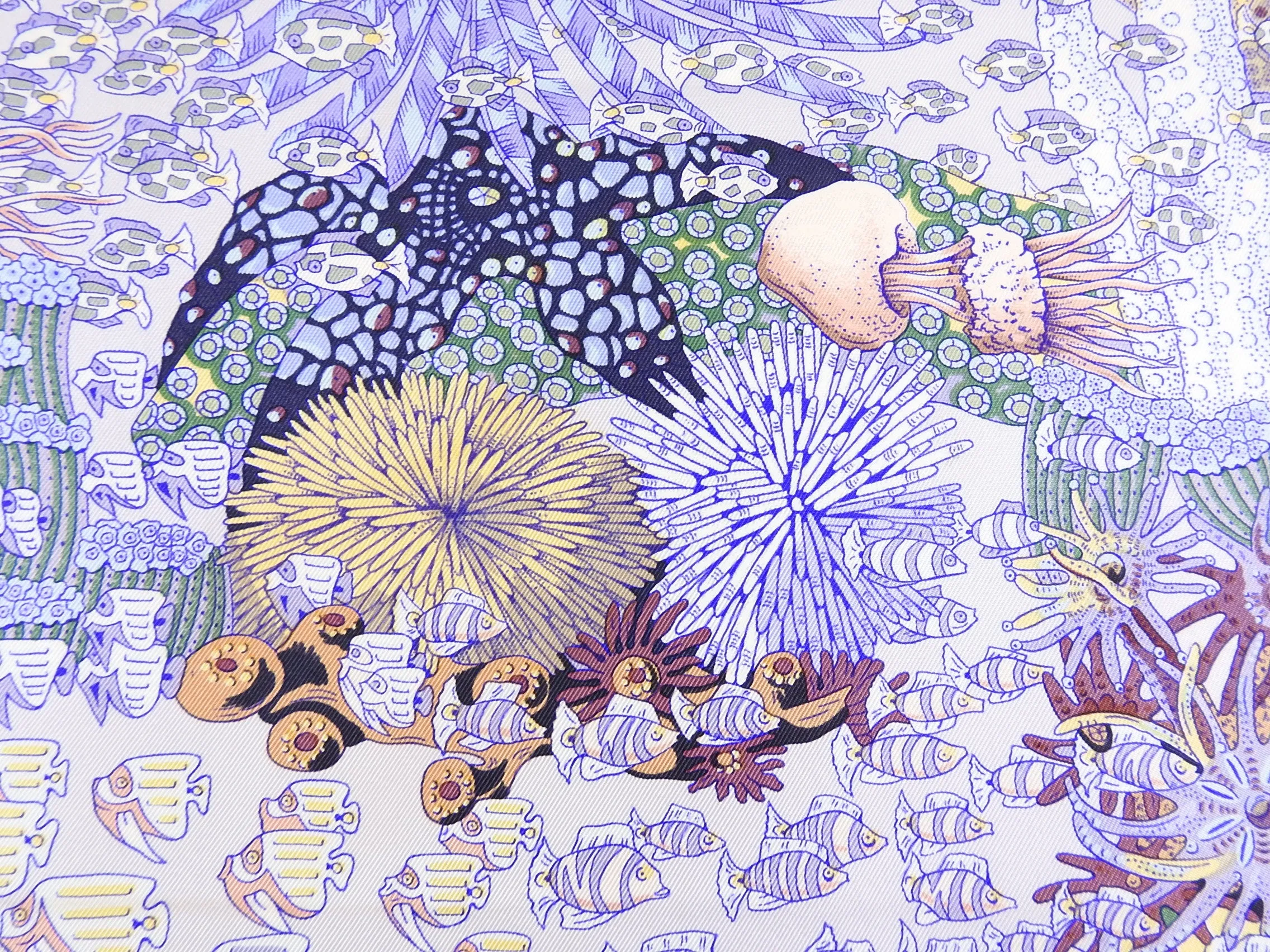 Hermes Rencontre Ocean Light Purple Fish Silk 90cm Scarf