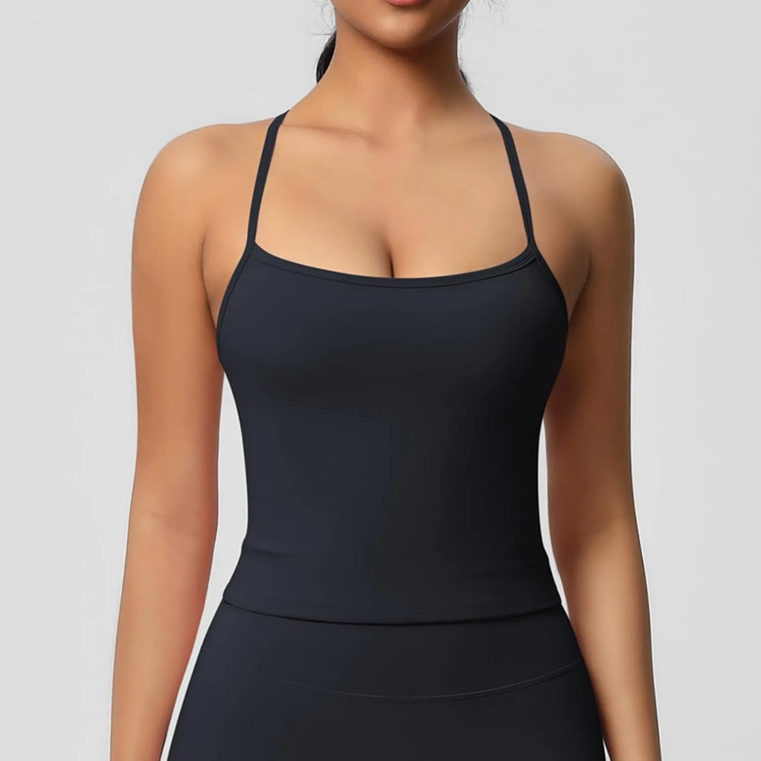 HGps8w Women's Spaghetti Straps Workout Tank Top Sleeveless Casual 2025 Summer Quick Dry Breathable Athletic Yoga Shirts
