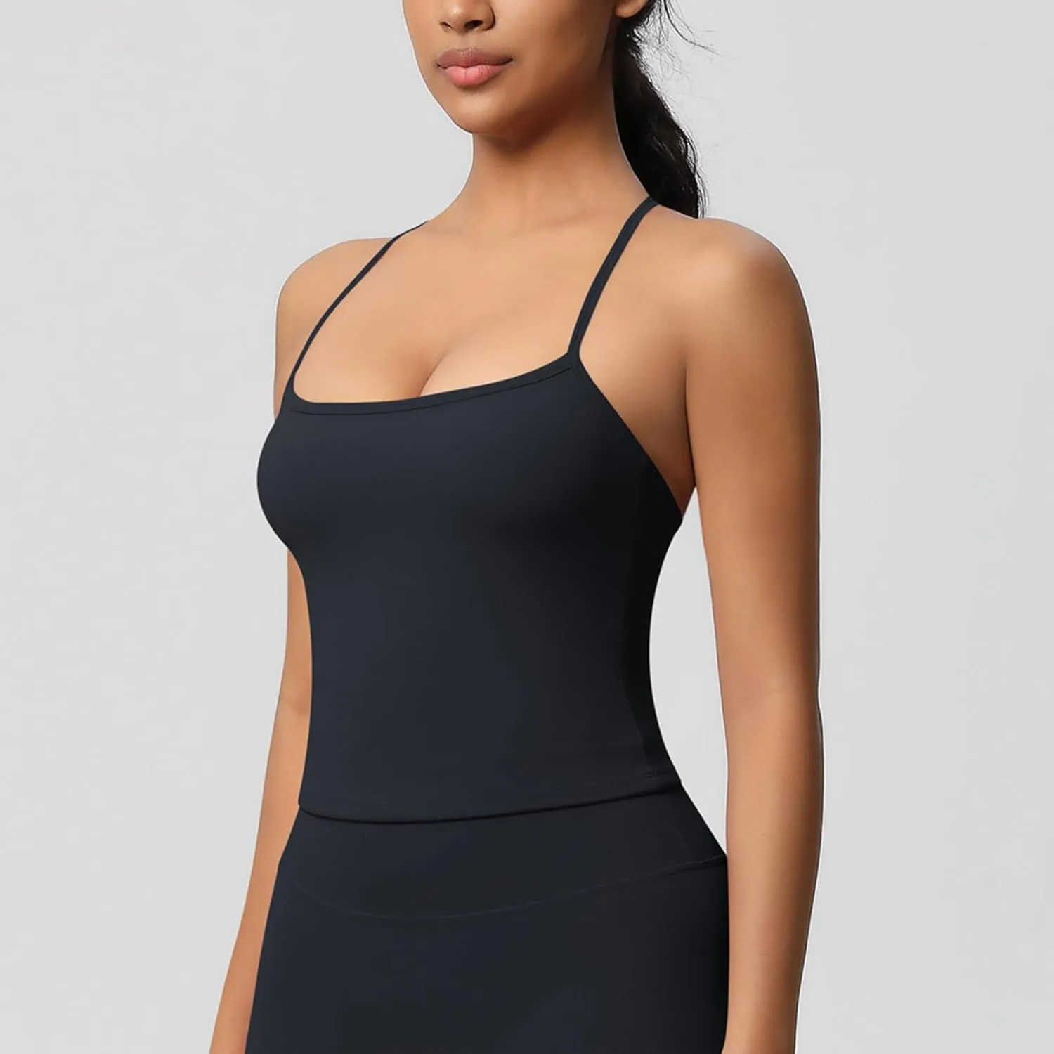 HGps8w Women's Spaghetti Straps Workout Tank Top Sleeveless Casual 2025 Summer Quick Dry Breathable Athletic Yoga Shirts