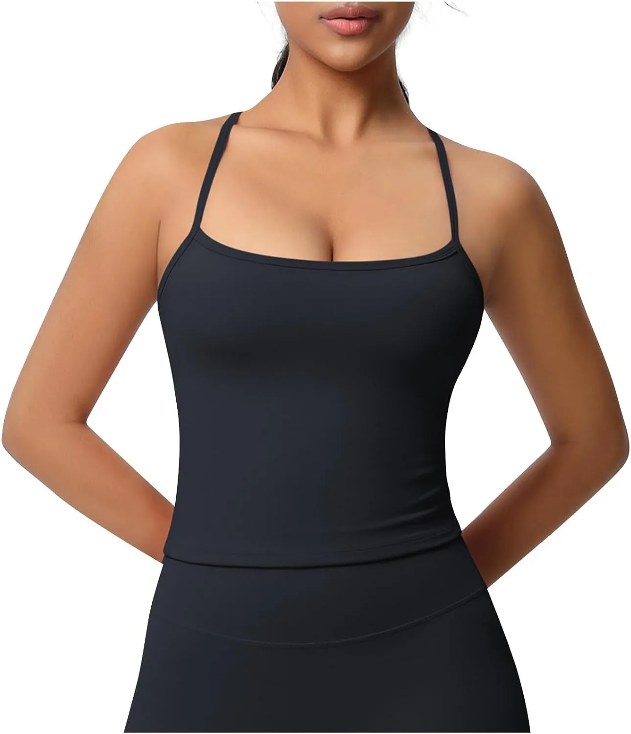 HGps8w Women's Spaghetti Straps Workout Tank Top Sleeveless Casual 2025 Summer Quick Dry Breathable Athletic Yoga Shirts