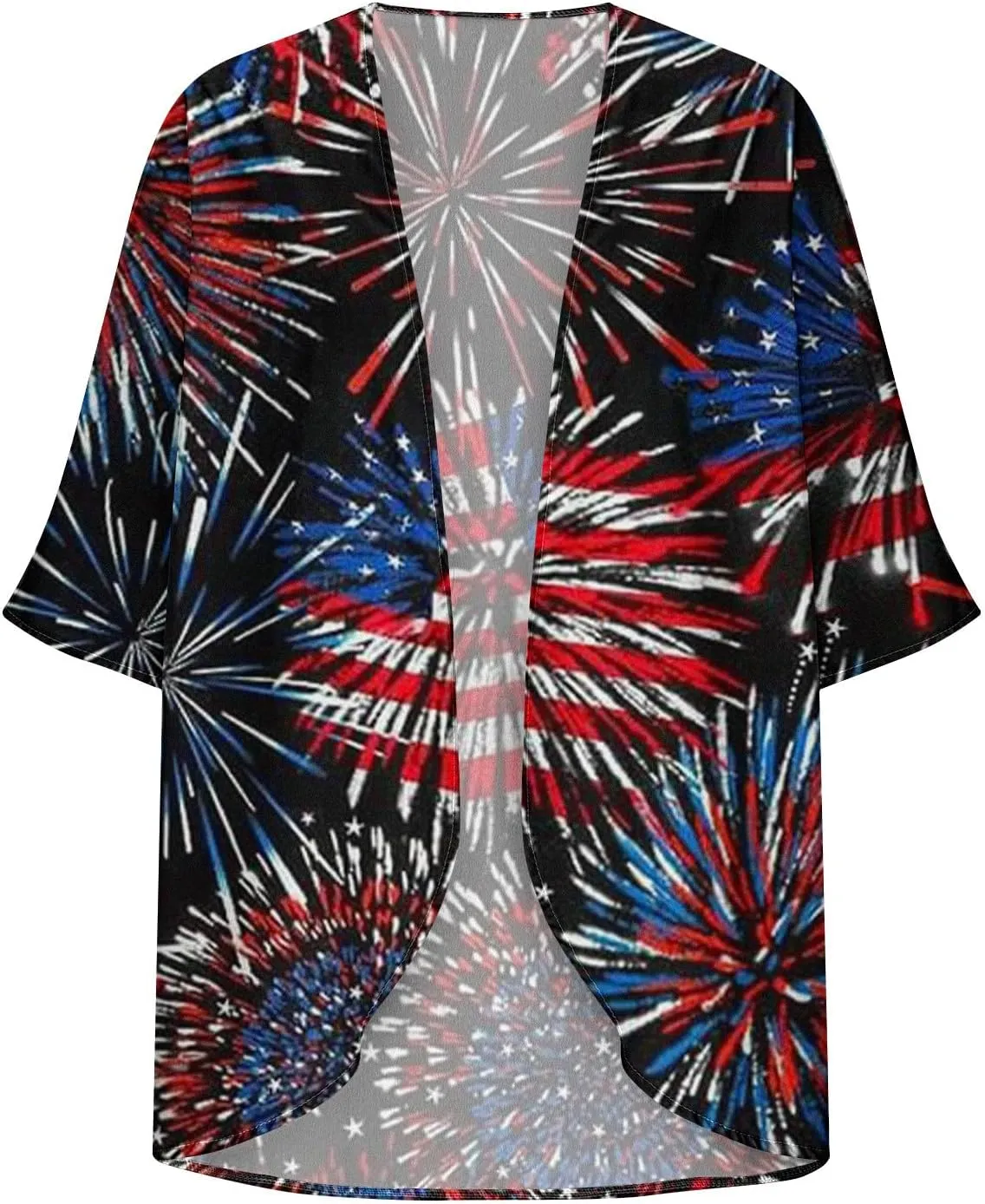 Independence Day Kimonos for Women Lightweight Cardigans American Flag Print 100% Polyester Blouse Tops Summer Beachwear