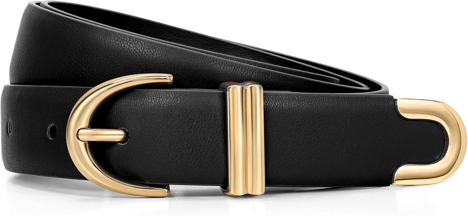 JASGOOD Women Leather Belt for Jeans Pants Fashion Gold Buckle Ladies Waist Belt