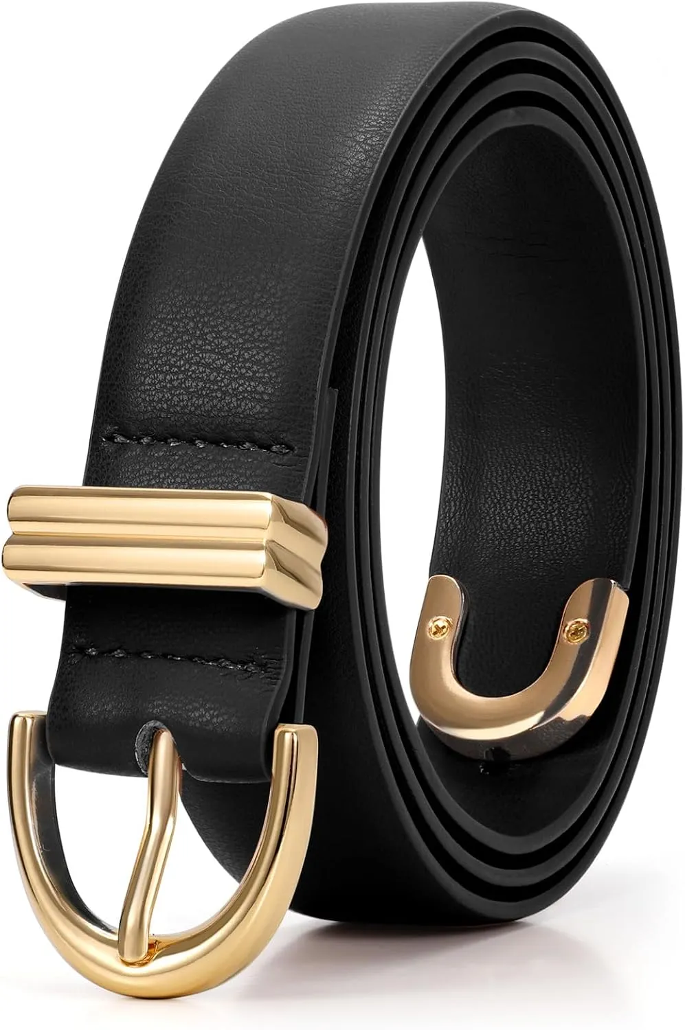 JASGOOD Women Leather Belt for Jeans Pants Fashion Gold Buckle Ladies Waist Belt