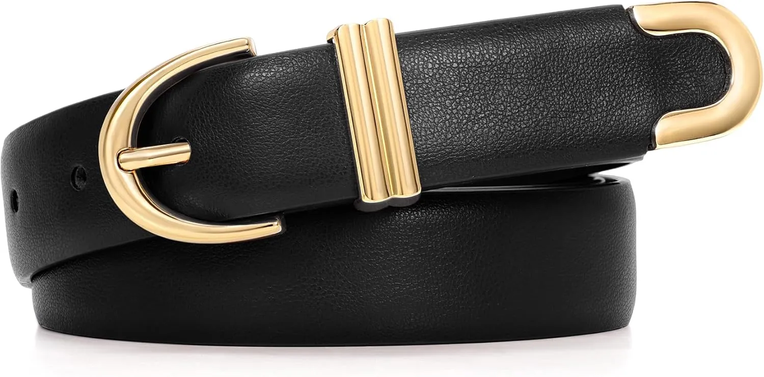 JASGOOD Women Leather Belt for Jeans Pants Fashion Gold Buckle Ladies Waist Belt