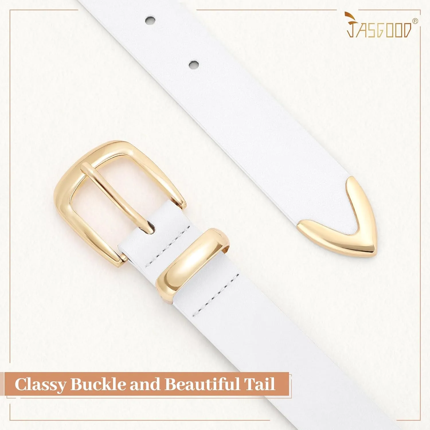 JASGOOD Women's Fashion Leather Belt Ladies Gold Buckle Leather Belt for Jeans Pants Dresses