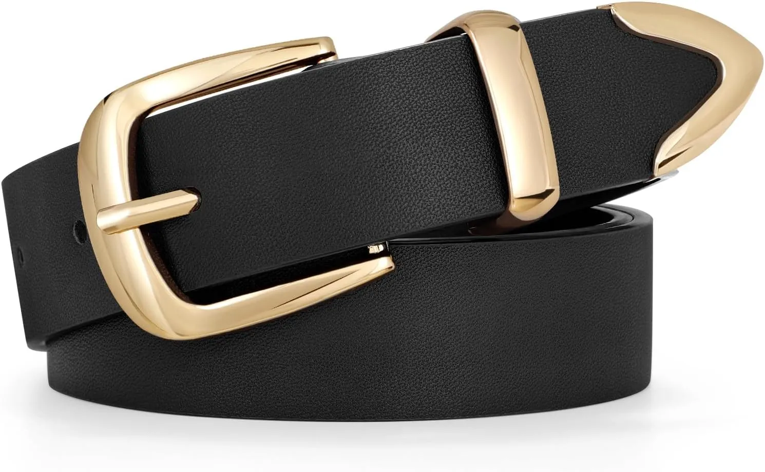 JASGOOD Women's Fashion Leather Belt Ladies Gold Buckle Leather Belt for Jeans Pants Dresses