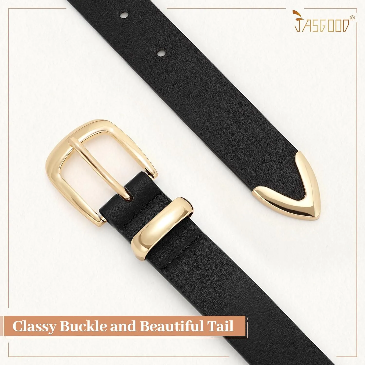 JASGOOD Women's Fashion Leather Belt Ladies Gold Buckle Leather Belt for Jeans Pants Dresses