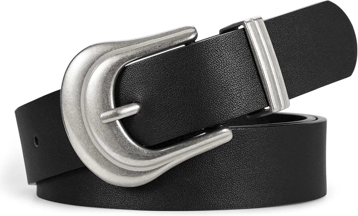 JASGOOD Women's Western Belt Vintage Black Leather Waist Belt for Pants Jeans with Gold Buckle
