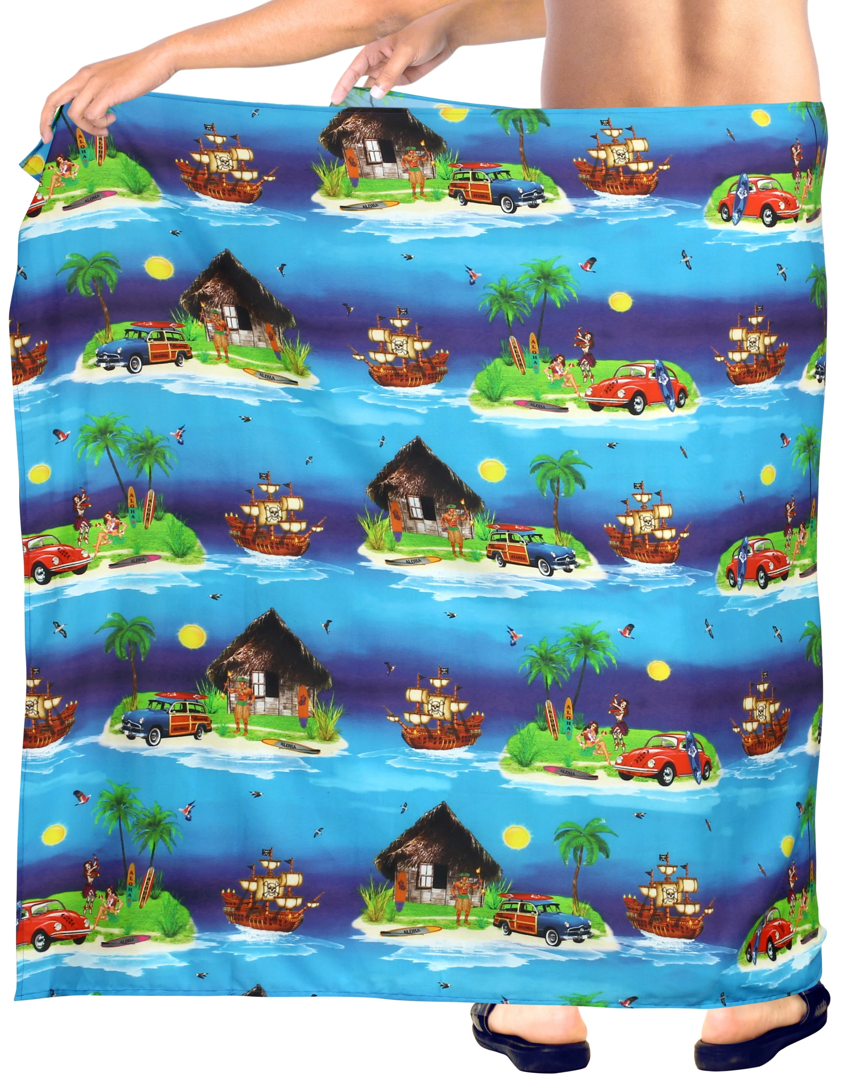 LA LEELA Light Digital Swimsuit Tie Wrap Pareo Men's Beach 78"X39" Blue 7129 908614