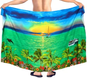 LA LEELA Men's Beach Cover Up LAVA LAVA Sarong Swimsuit Wrap 72"x42" Refreshing Green  O246 911585