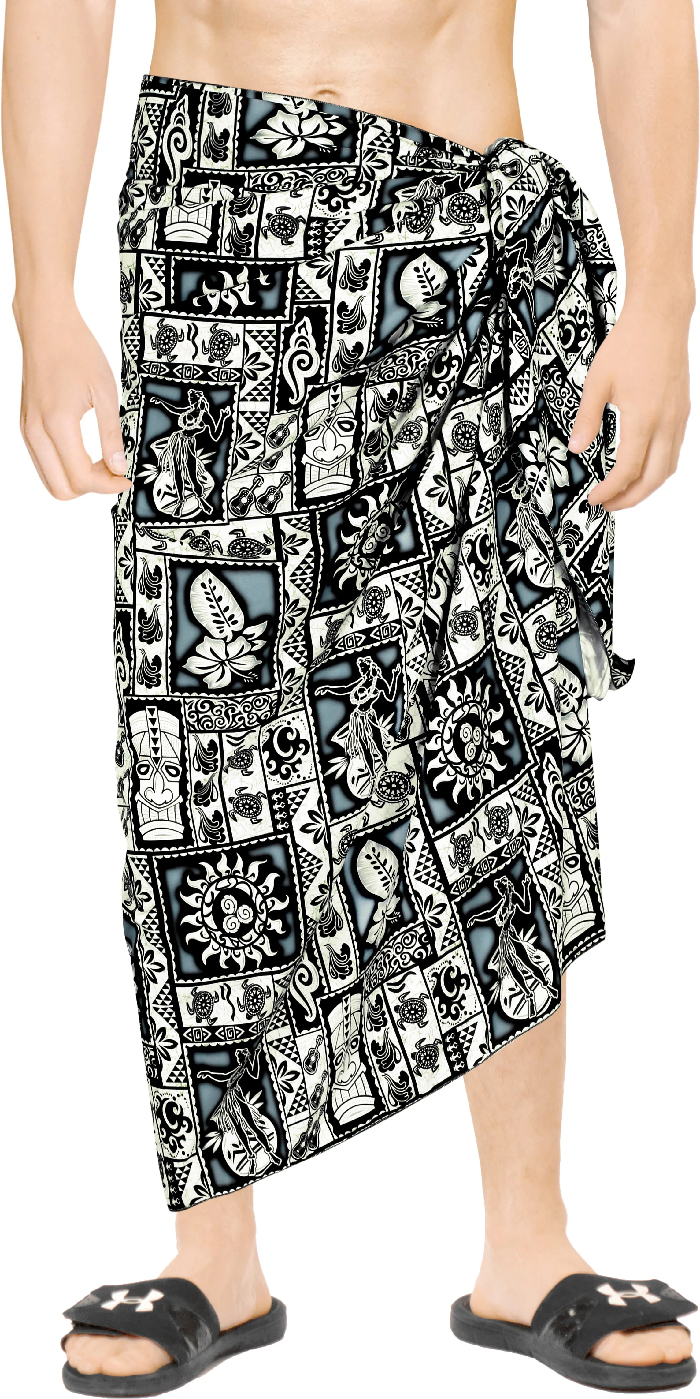 La Leela Men's Hawaiian Beach Wrap Sheer Sarong Swimming Bathing Suit Towel Beachwear Swim Pareo Cover up Long 72"X42"  Black 125960