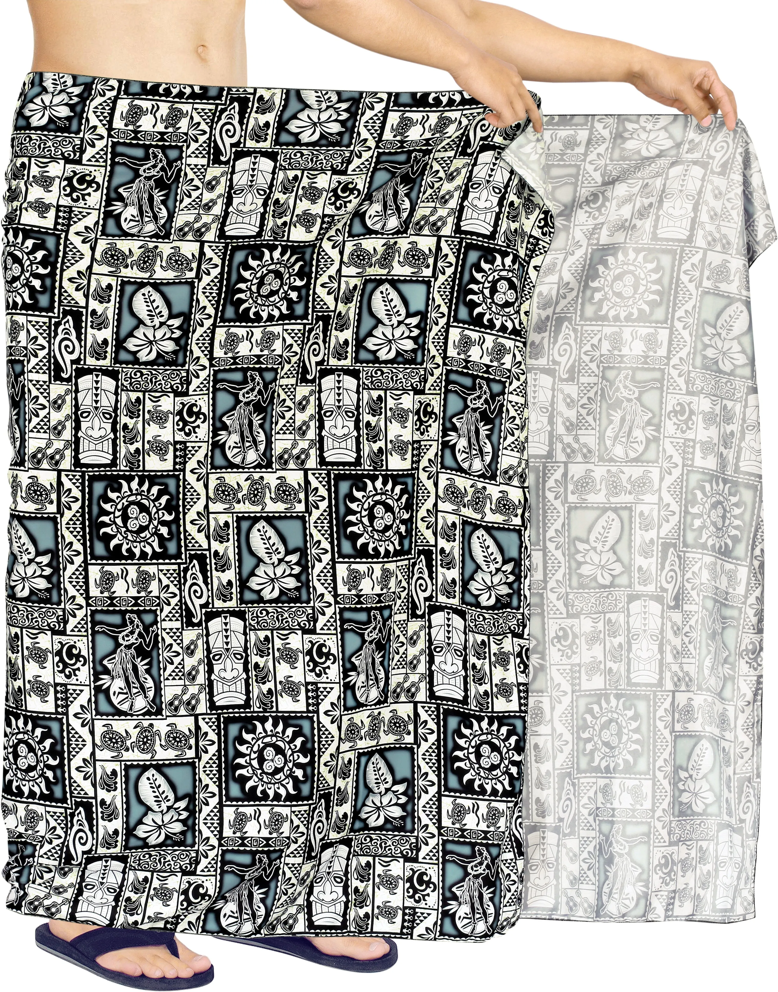 La Leela Men's Hawaiian Beach Wrap Sheer Sarong Swimming Bathing Suit Towel Beachwear Swim Pareo Cover up Long 72"X42"  Black 125960