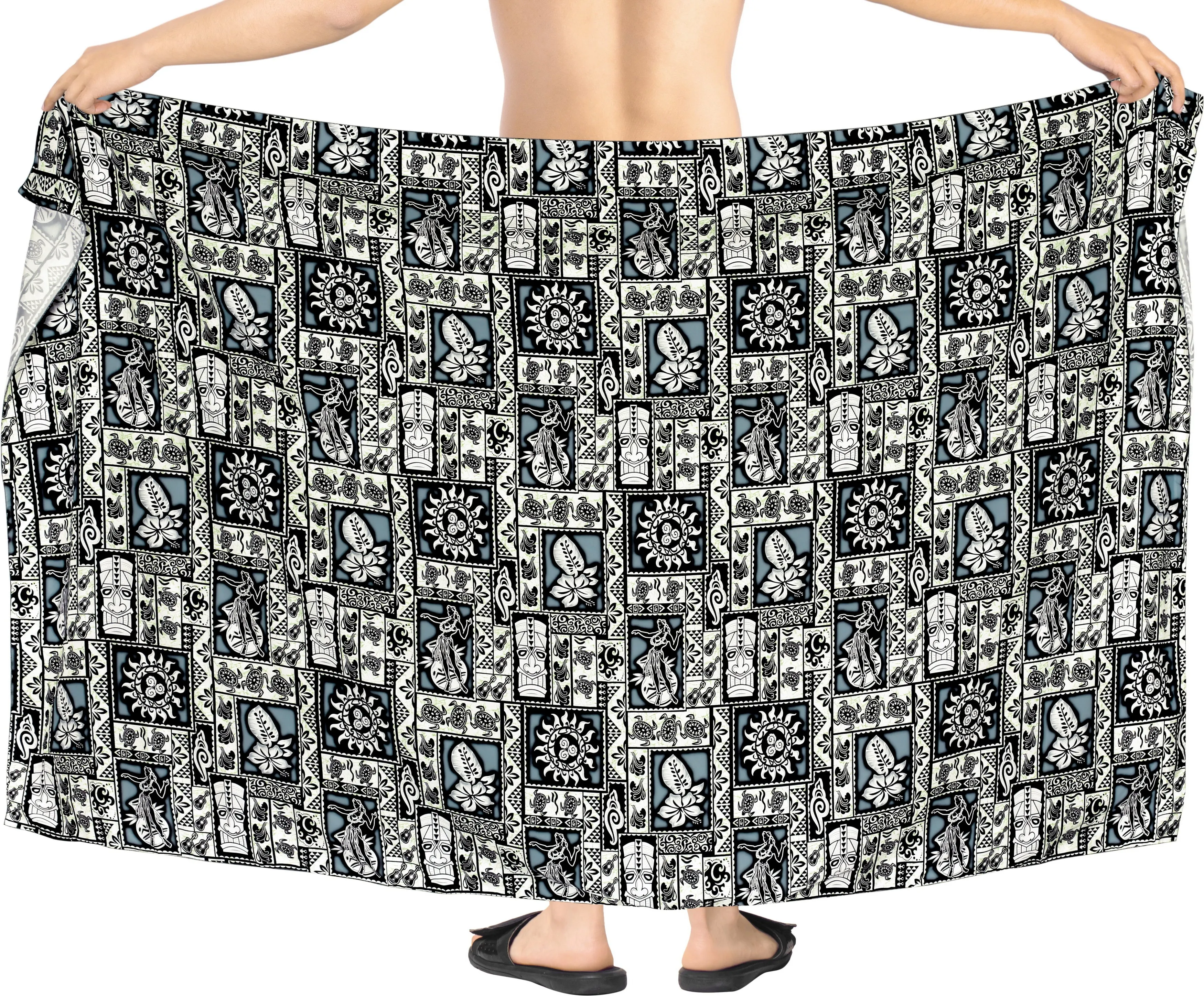 La Leela Men's Hawaiian Beach Wrap Sheer Sarong Swimming Bathing Suit Towel Beachwear Swim Pareo Cover up Long 72"X42"  Black 125960