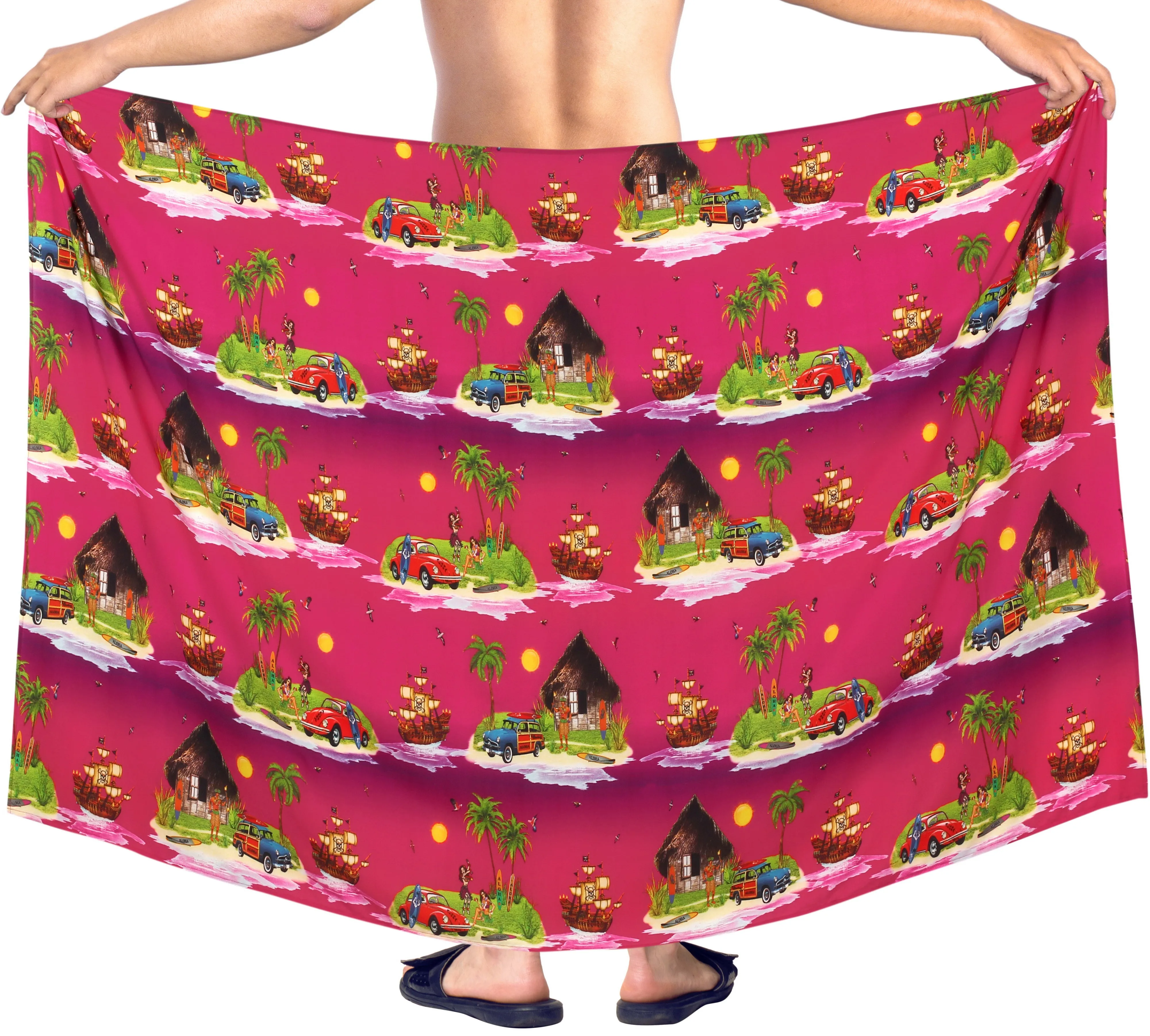 La Leela Men's Hawaiian Beach Wrap Sheer Sarong Swimming Bathing Suit Towel Beachwear Swim Pareo Cover up Long 72"X42"  Pink 908628
