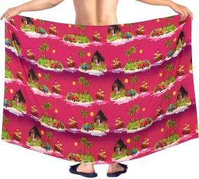 La Leela Men's Hawaiian Beach Wrap Sheer Sarong Swimming Bathing Suit Towel Beachwear Swim Pareo Cover up Long 72"X42"  Pink 908628