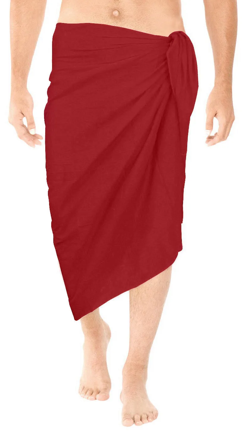 La Leela Men's Hawaiian Beach Wrap Sheer Sarong Swimming Bathing Suit Towel Beachwear Swim Pareo Cover up Long 72"X42"  Red 123672