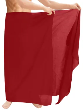 La Leela Men's Hawaiian Beach Wrap Sheer Sarong Swimming Bathing Suit Towel Beachwear Swim Pareo Cover up Long 72"X42"  Red 123672