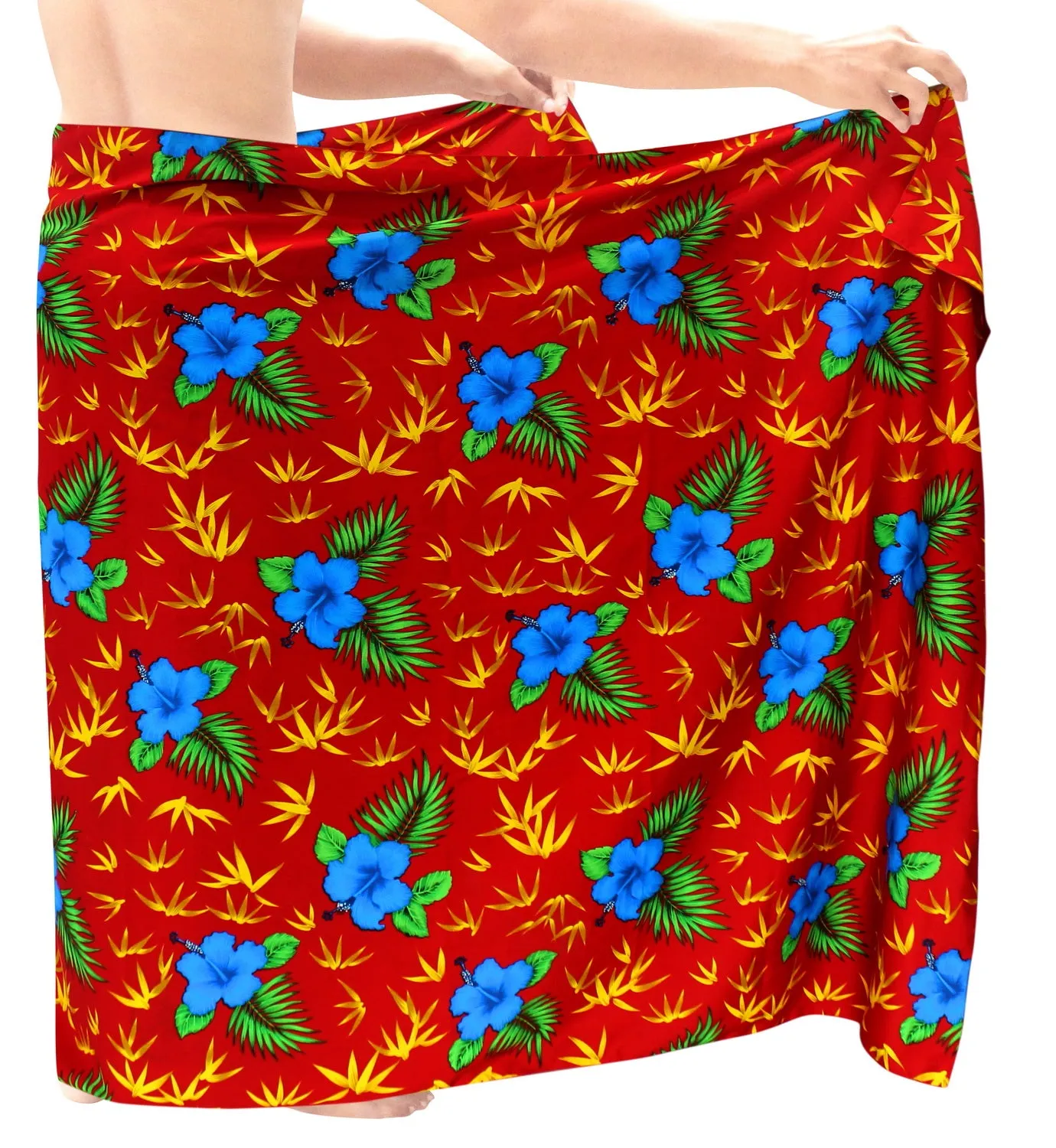 LA LEELA Men's Wrap Beach Swimwear Cover Up Pareo Tie Sarong 72"x42" Red P973 137191