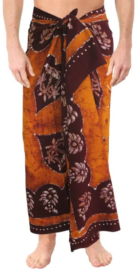 LA LEELA Rayon Batik Hawaiian Swimsuit Beach Wrap Men's  72"X42" Brown 4215 130634
