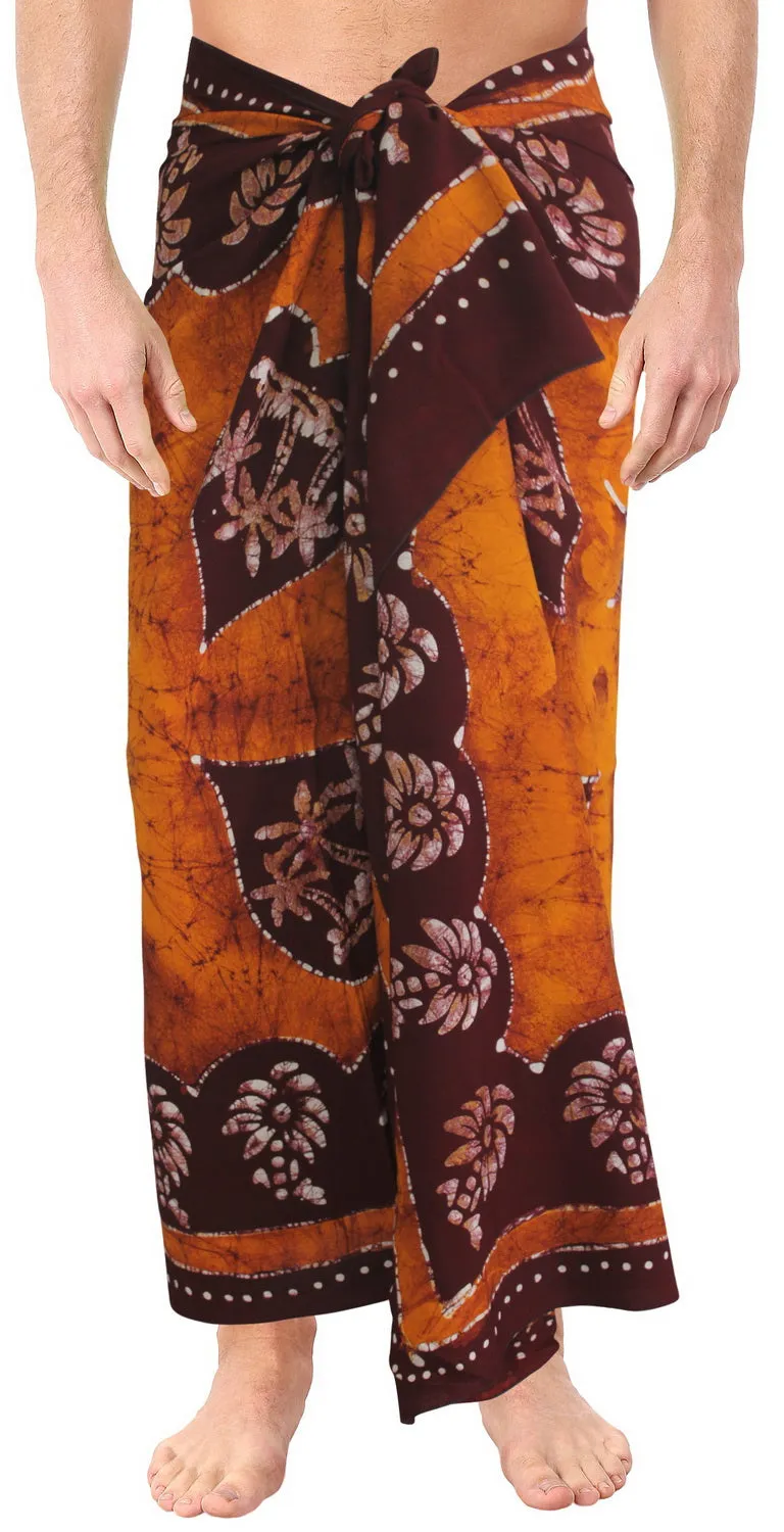 LA LEELA Rayon Batik Hawaiian Swimsuit Beach Wrap Men's  72"X42" Brown 4215 130634
