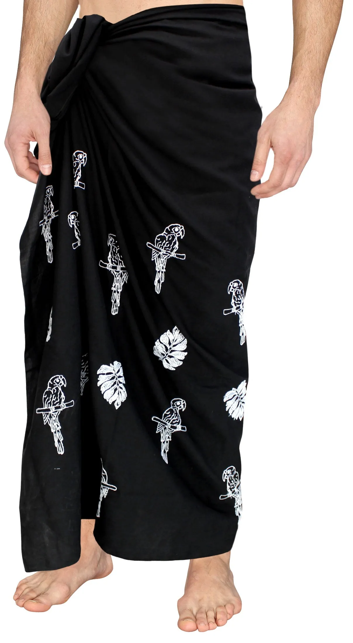 LA LEELA Rayon Solid Hawaii Casual Beach Swimwear Wrap Mens  72"X42" Black 6706 136346