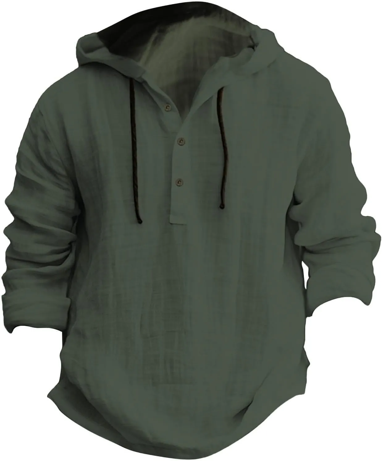 Linen Shirts for Men Lightweight Button Up Summer Cotton Linen Hoodie Long Sleeve Tee Breathable Boho Beach Yoga Shirt