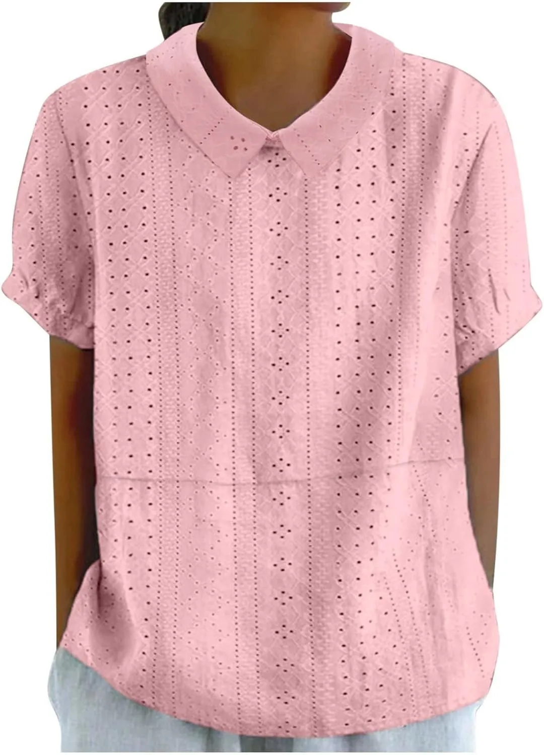 Linen Shirts for Women Neck Breathable Comfortable Loose Casual Short Sleeved Top White Dress Shirt Women Blue
