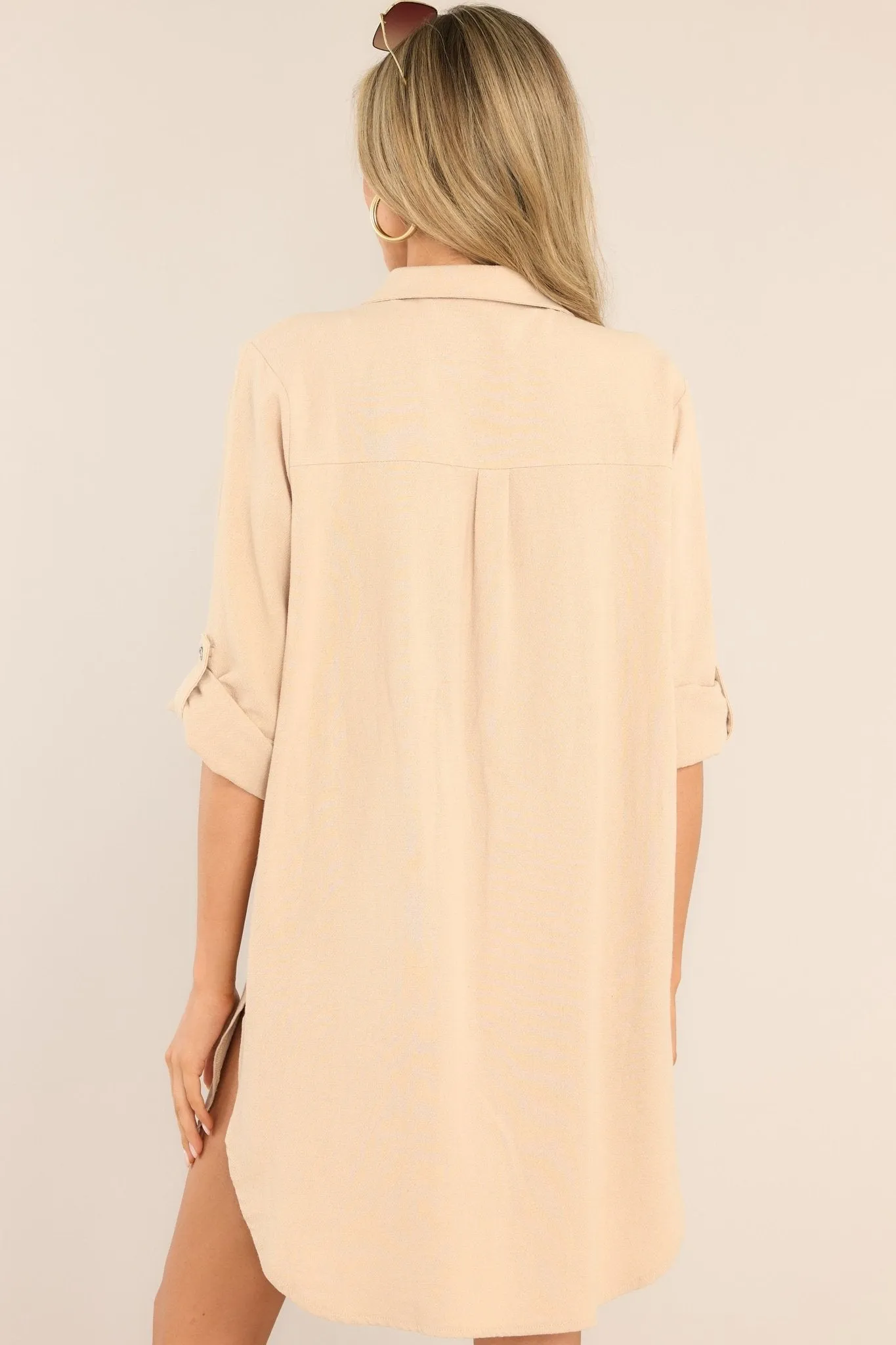 Meant For You Beige Button Front Linen Blend Top