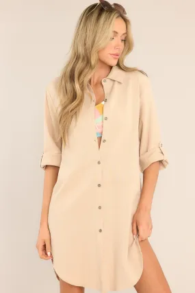 Meant For You Beige Button Front Linen Blend Top