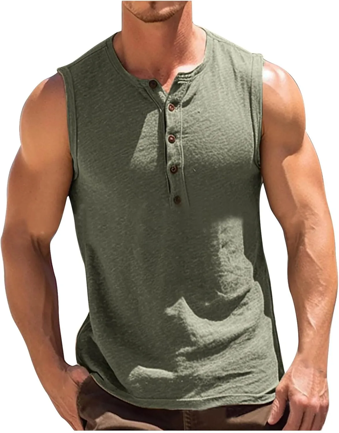 Men's 100% Cotton Tank Top Ultra Soft Sleeveless Crewneck Breathable T-Shirts Solid Basic Athletic Undershirts Vest