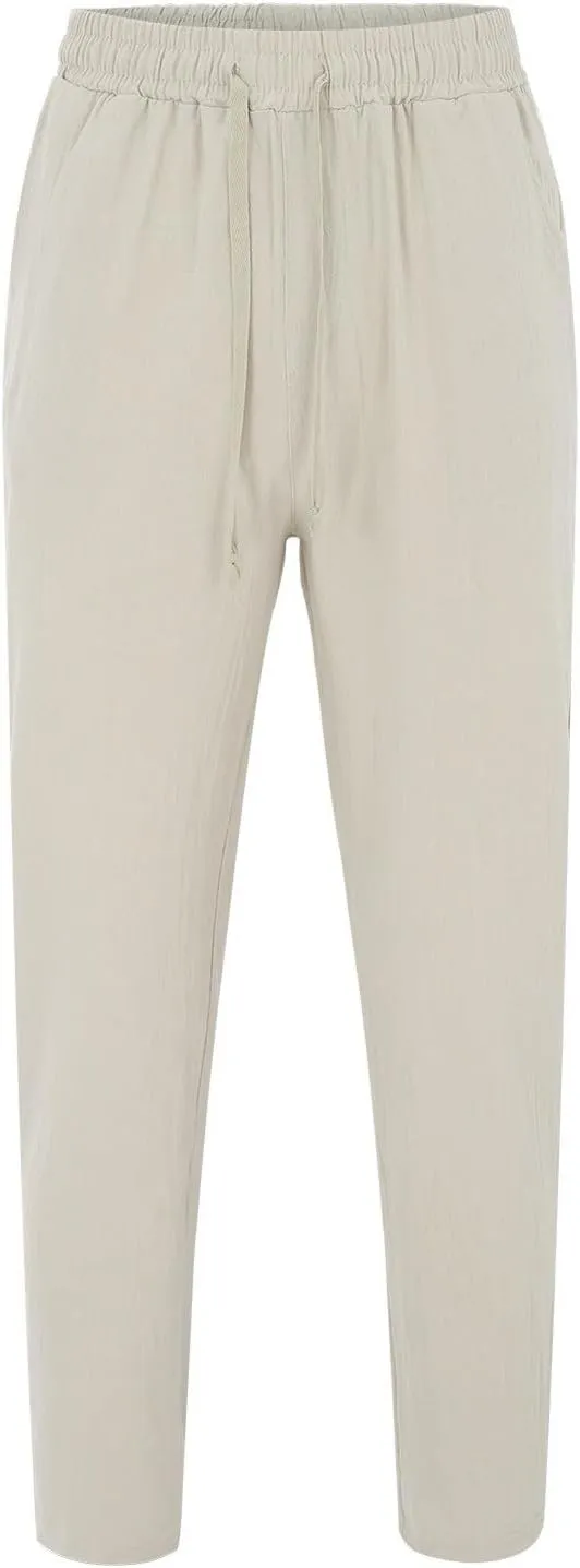 Mens 2025 Summer Linen Casual Pants Elastic Waist Summer Trousers Comfort Holiday Drawstring Yoga Pants with Pockets