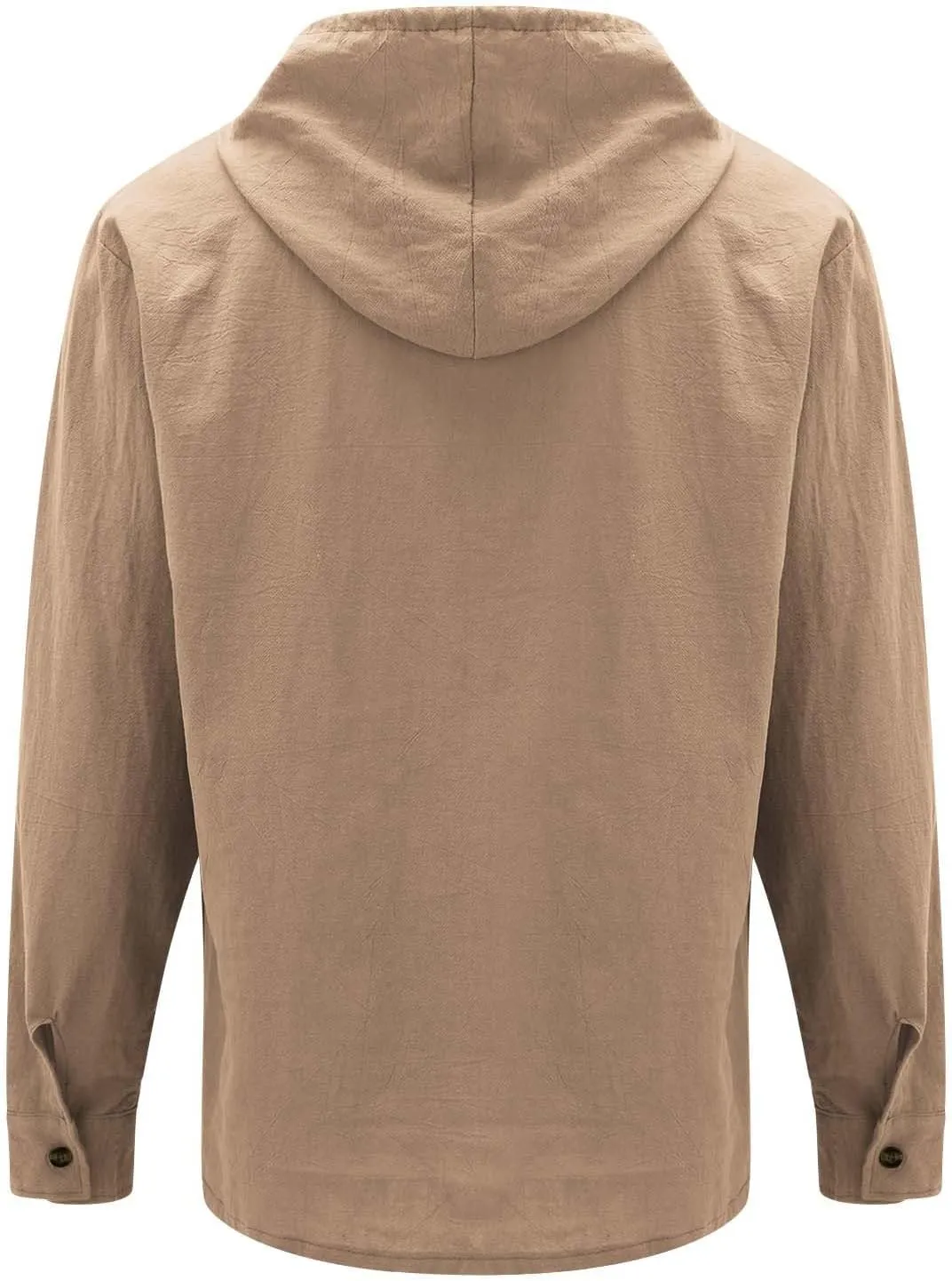 Men's Cotton Linen Shirts Lightweight Lace Up Long Sleeve Hoodies Summer Casual V Neck T Shirt Thin Breathable Tees