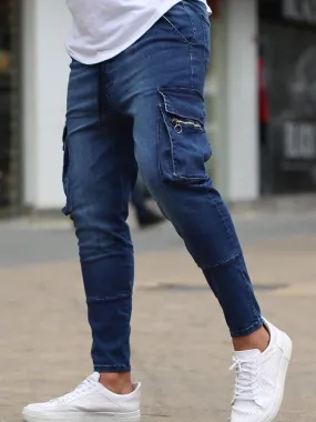 Men'S Multi-Pocket Stretch Jeans Zip Trim Work Jeans