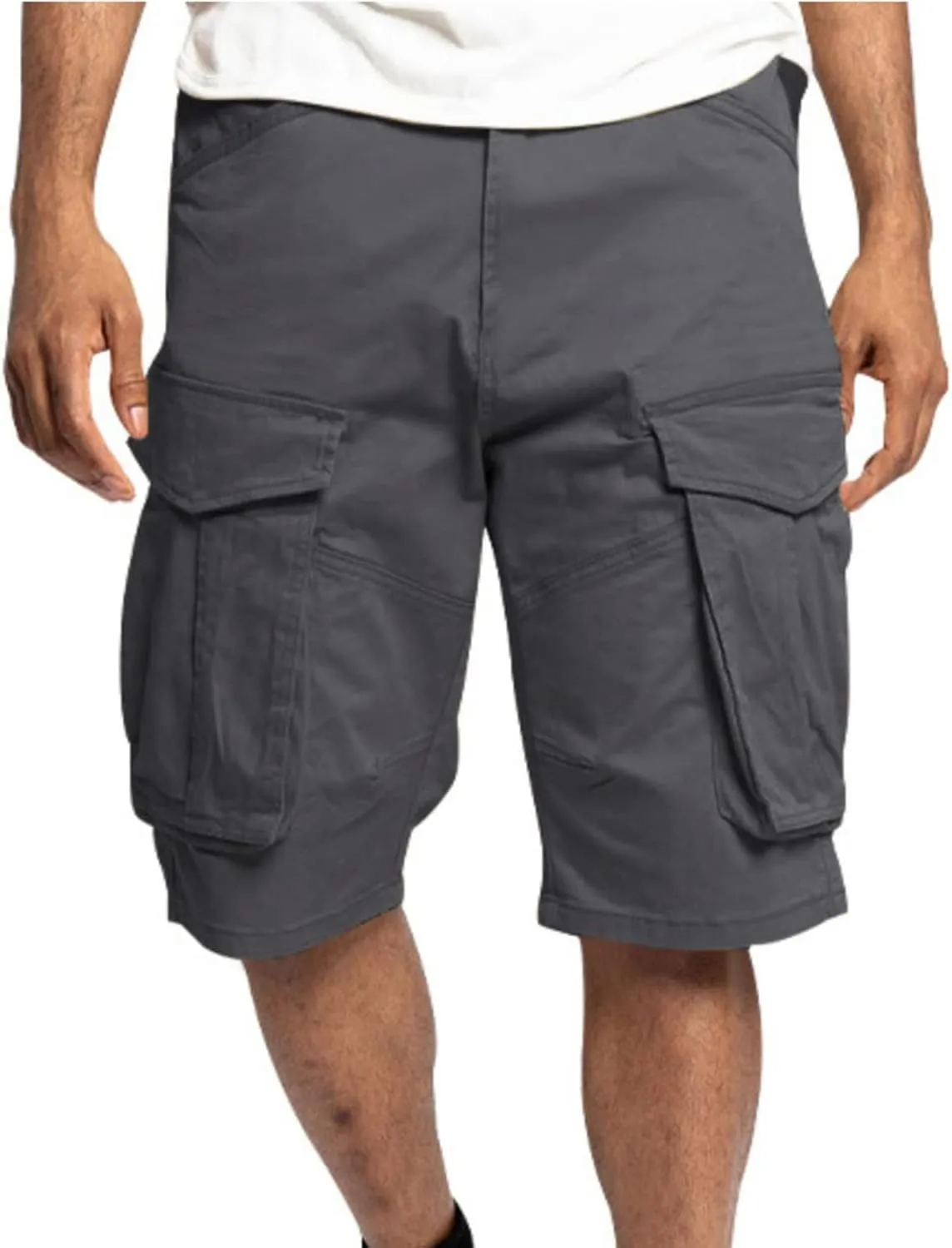Mens Shorts Cargo Twill Shorts Relaxed Fit Men Running Hiking Shorts Casual Shorts Elastic Waist Multic-Pocket