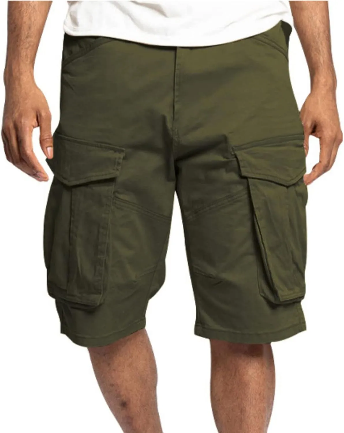 Mens Shorts Cargo Twill Shorts Relaxed Fit Men Running Hiking Shorts Casual Shorts Elastic Waist Multic-Pocket
