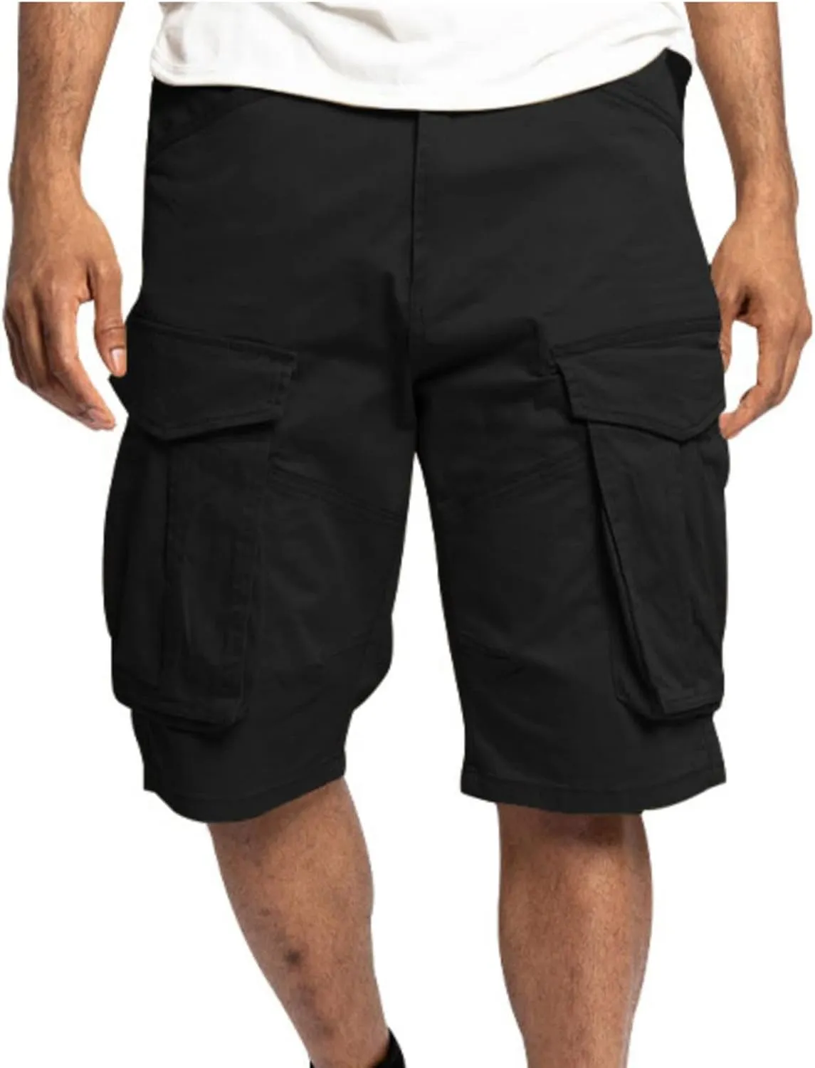 Mens Shorts Cargo Twill Shorts Relaxed Fit Men Running Hiking Shorts Casual Shorts Elastic Waist Multic-Pocket
