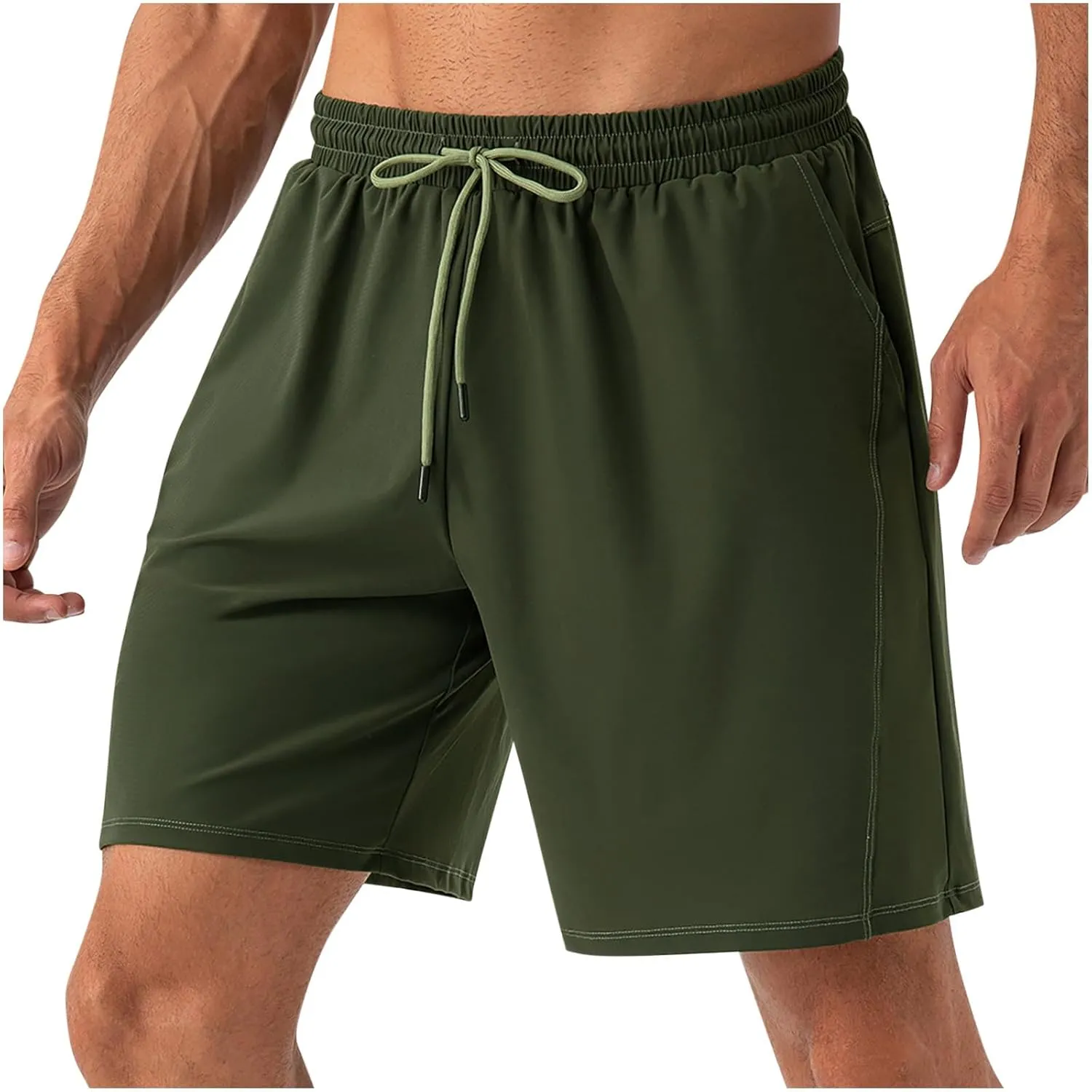Men's Shorts Casual Workout Shorts Summer Nylon Quick Dry Mens Shorts Relaxed Fit Elastic Waist Drawstring Shorts