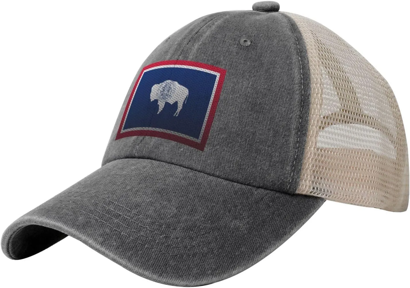Mesh Style Flag of Wyoming Baseball Cap Women Men Mesh-Back Hat Retro Trucker Hats Sun Hat