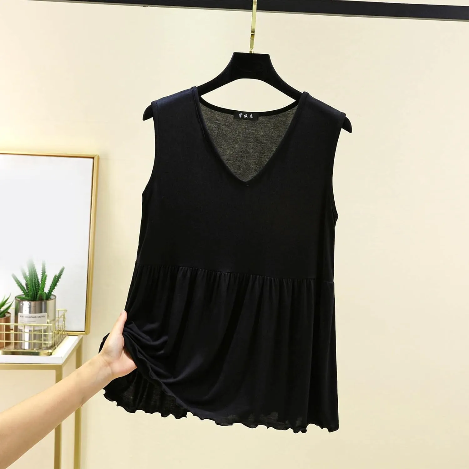 Modal Casual Tank Tops for Women, V-Neck Loose Sleeveless Summer Daily Shirts Comfy Breathable Ruffle Hem Clothes