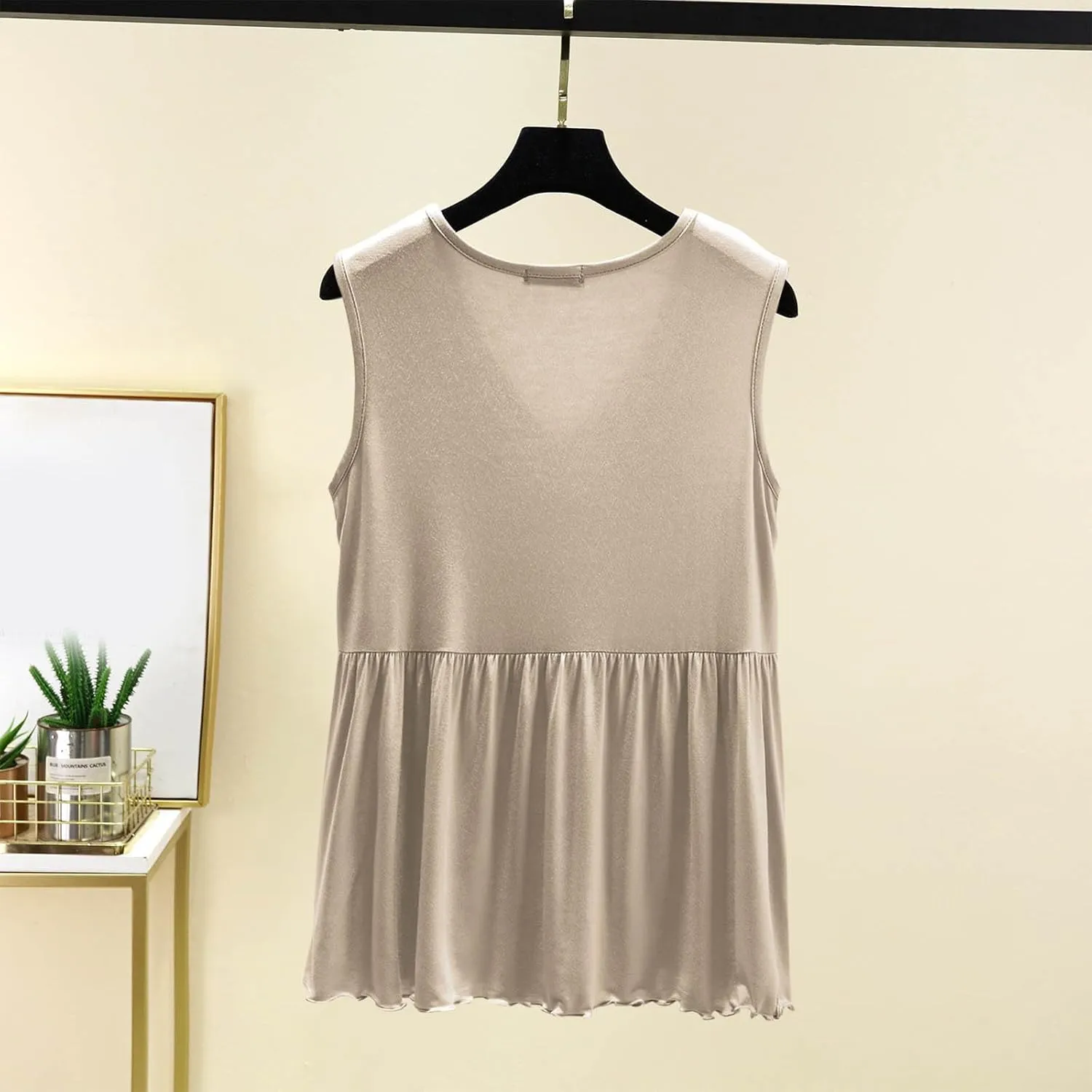 Modal Casual Tank Tops for Women, V-Neck Loose Sleeveless Summer Daily Shirts Comfy Breathable Ruffle Hem Clothes