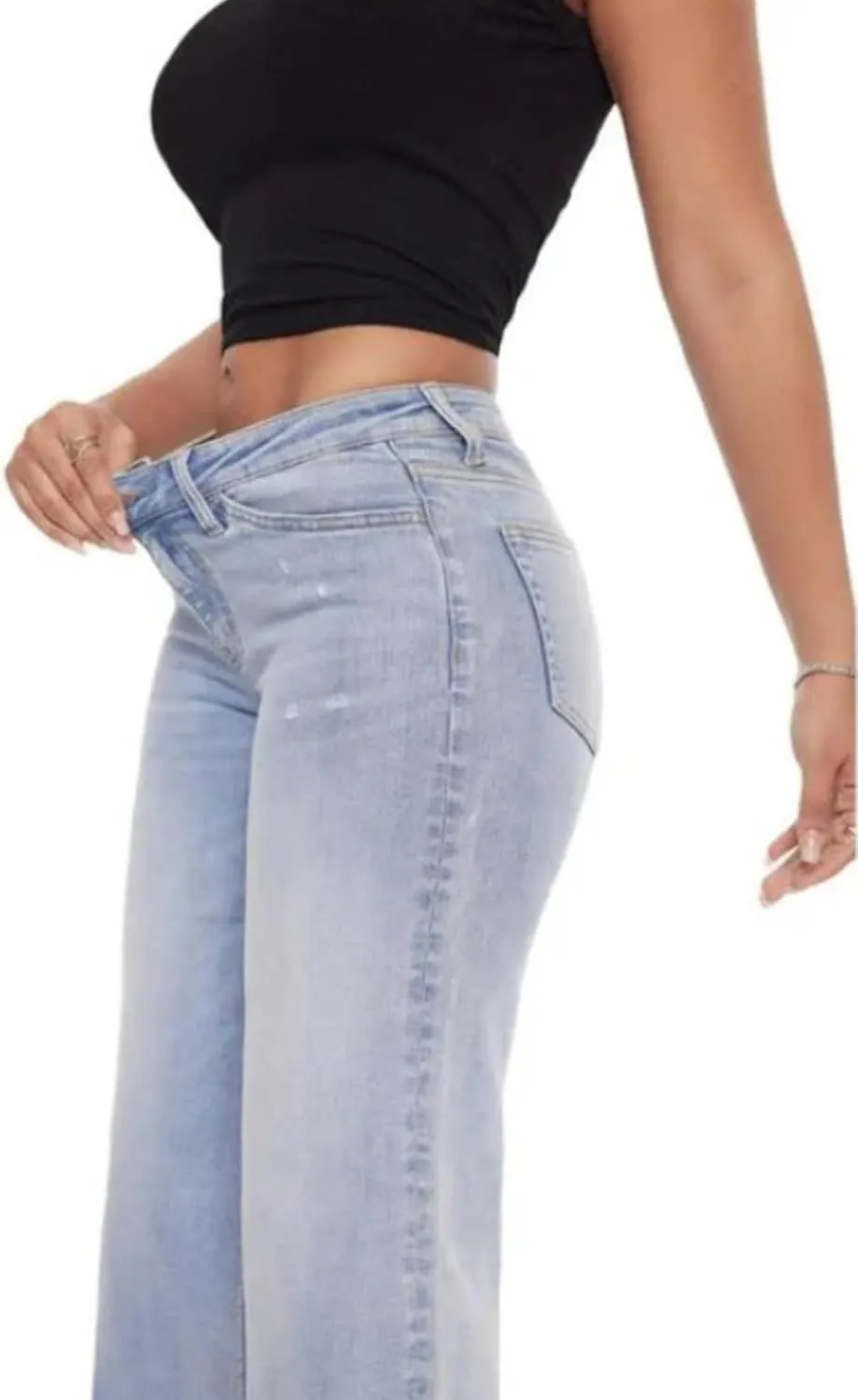 Oprah's Favorite Jeans Baggy Jeans High Waisted Wide Leg Straight Stretchy Denim Pants with Patch Pockets