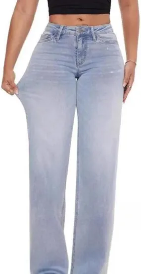 Oprah's Favorite Jeans Baggy Jeans High Waisted Wide Leg Straight Stretchy Denim Pants with Patch Pockets