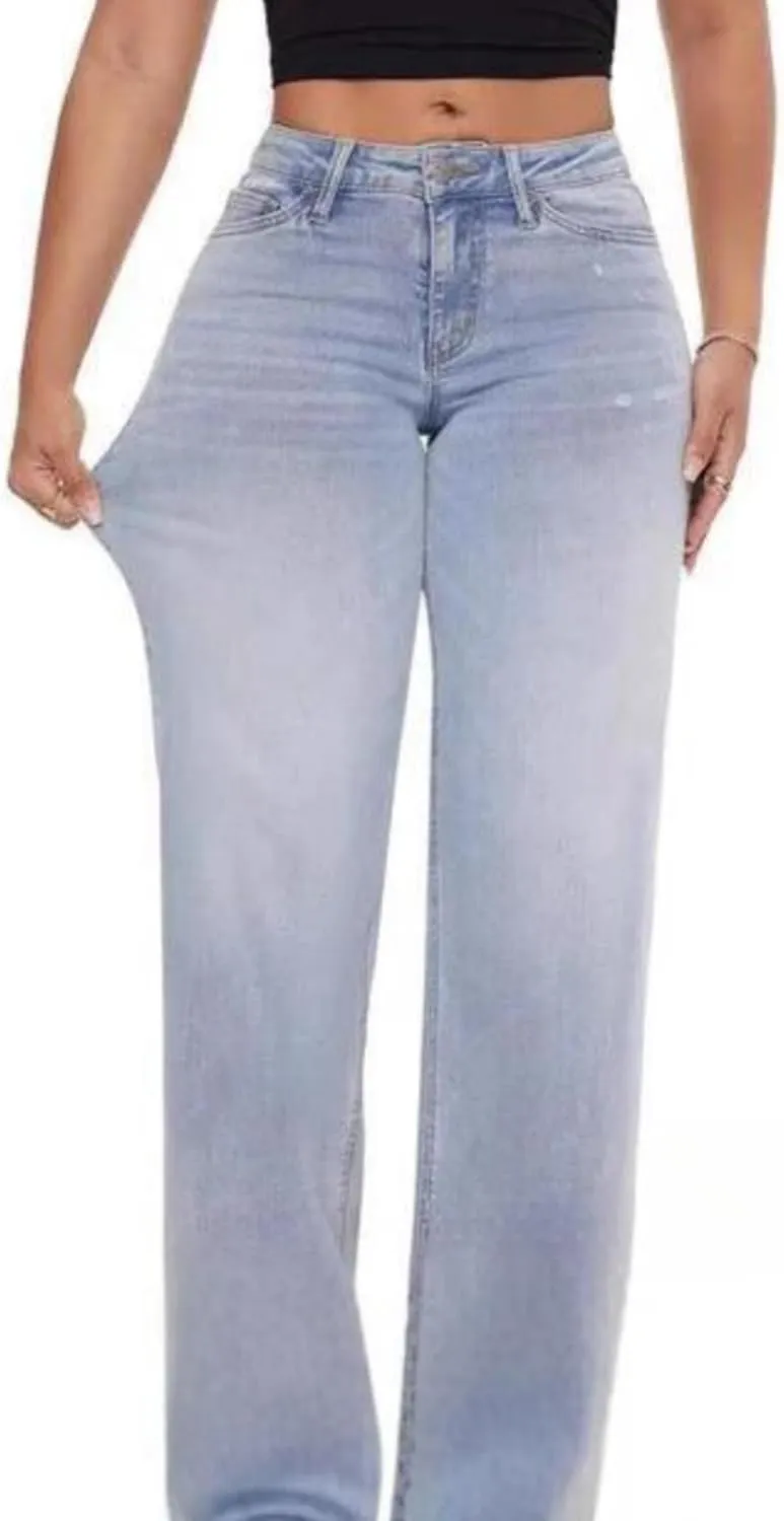 Oprah's Favorite Jeans Baggy Jeans High Waisted Wide Leg Straight Stretchy Denim Pants with Patch Pockets