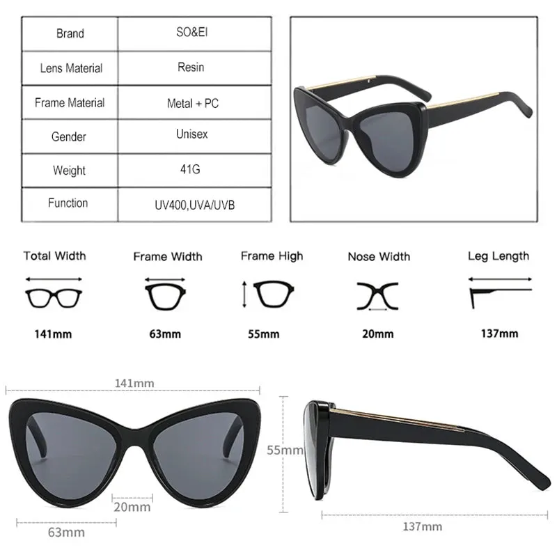 Oversized Cat Eye Women Sunglasses Retro Metal Decoration UV400