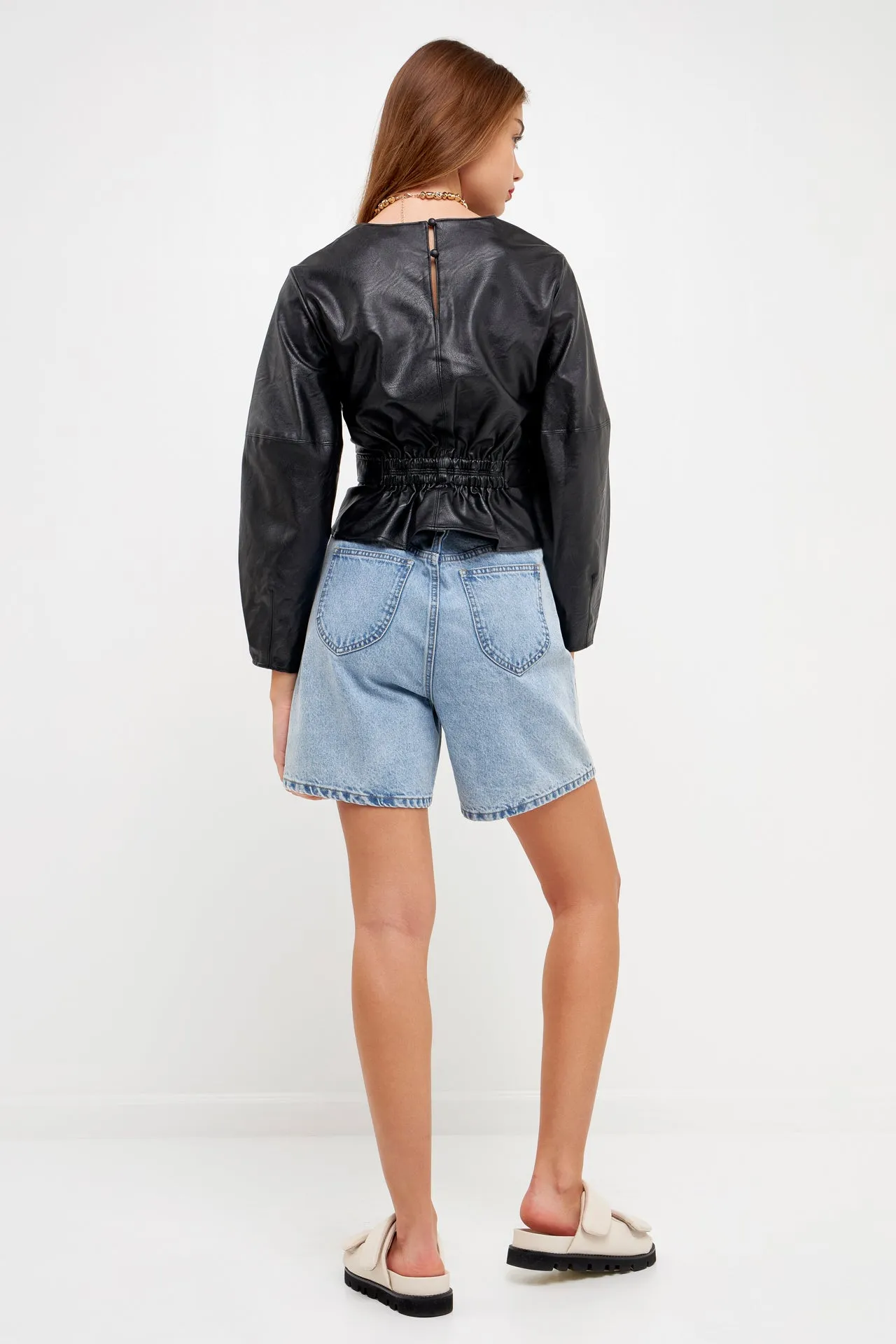 Pu Leather Top with Tie