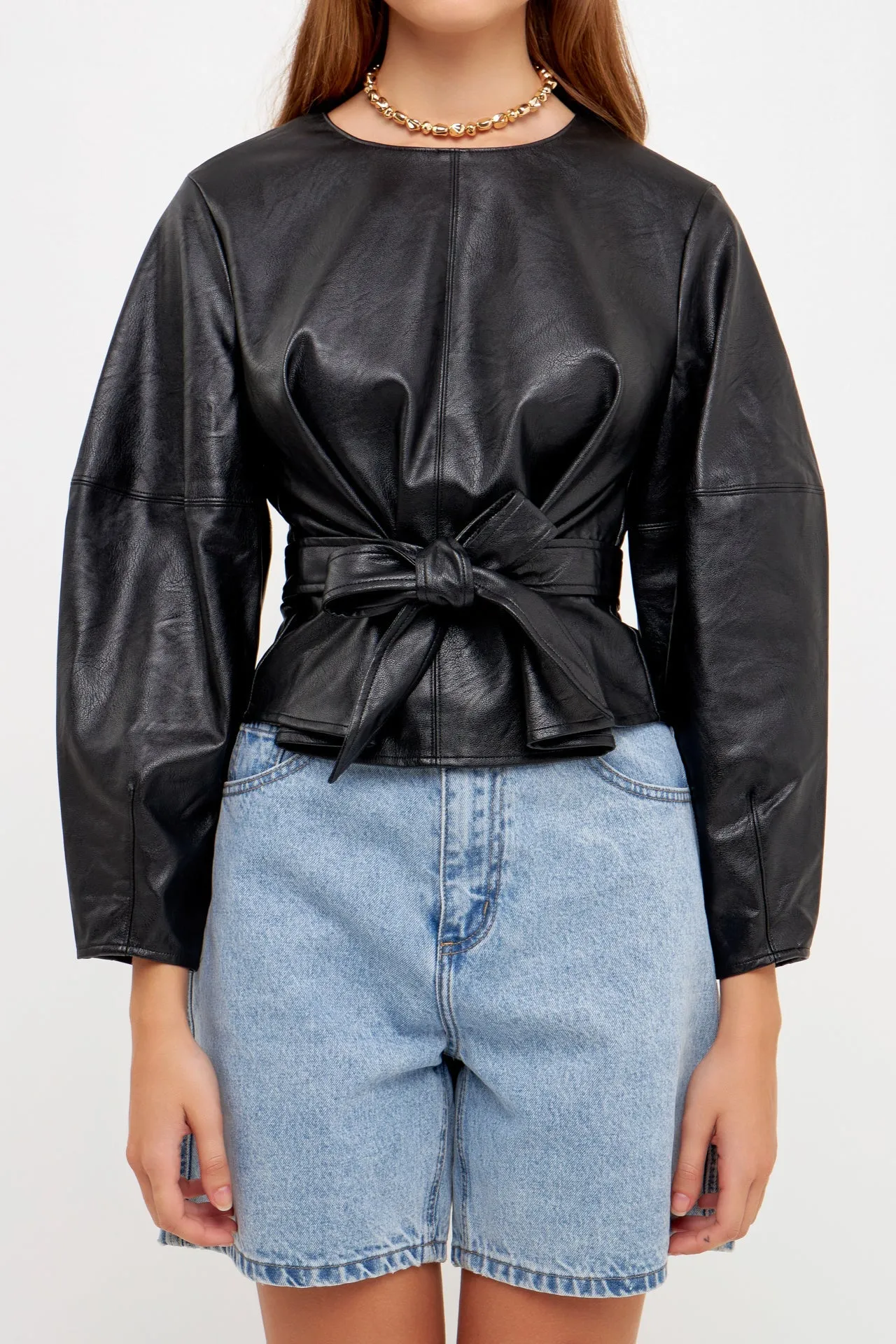 Pu Leather Top with Tie