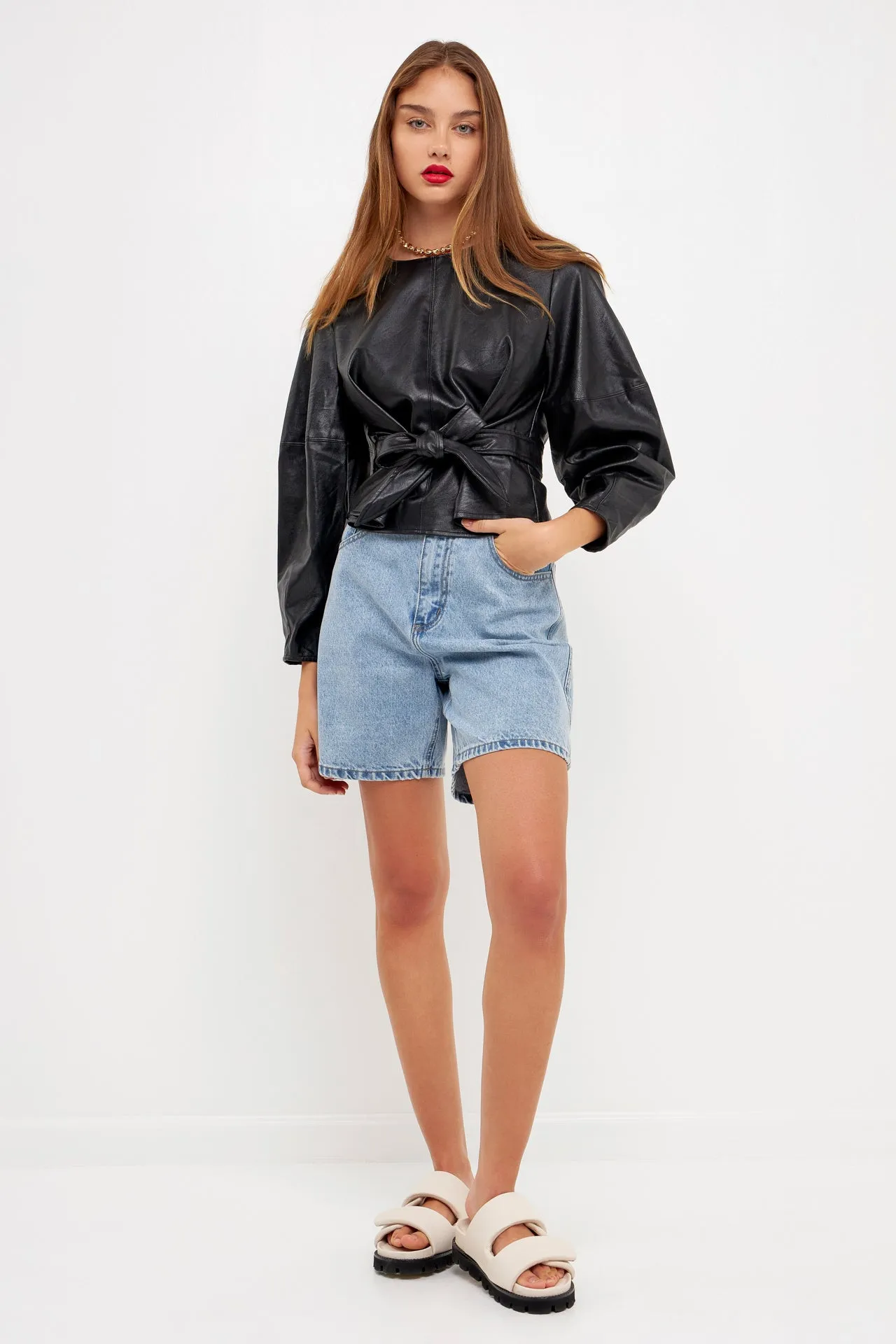 Pu Leather Top with Tie