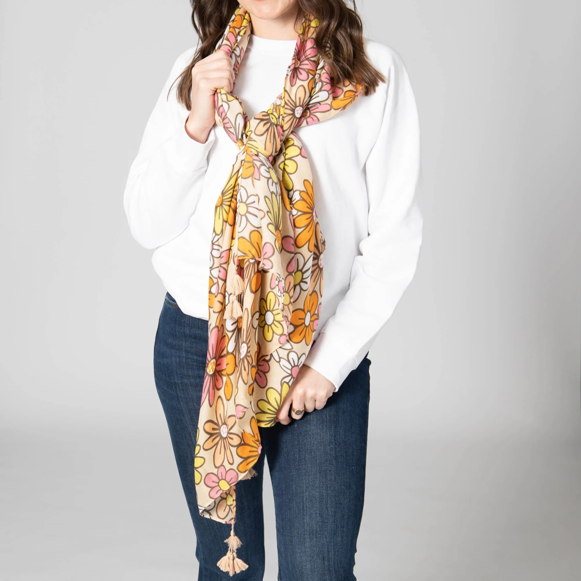 Retro Retreat - Light Weight Woven Retro Floral Scarf