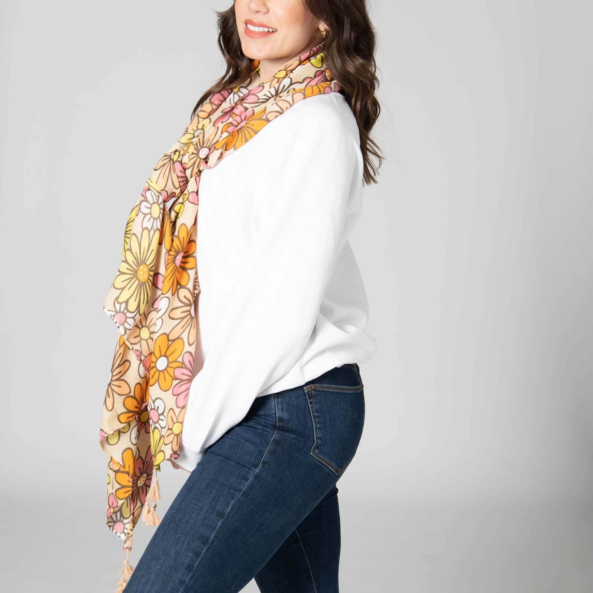 Retro Retreat - Light Weight Woven Retro Floral Scarf