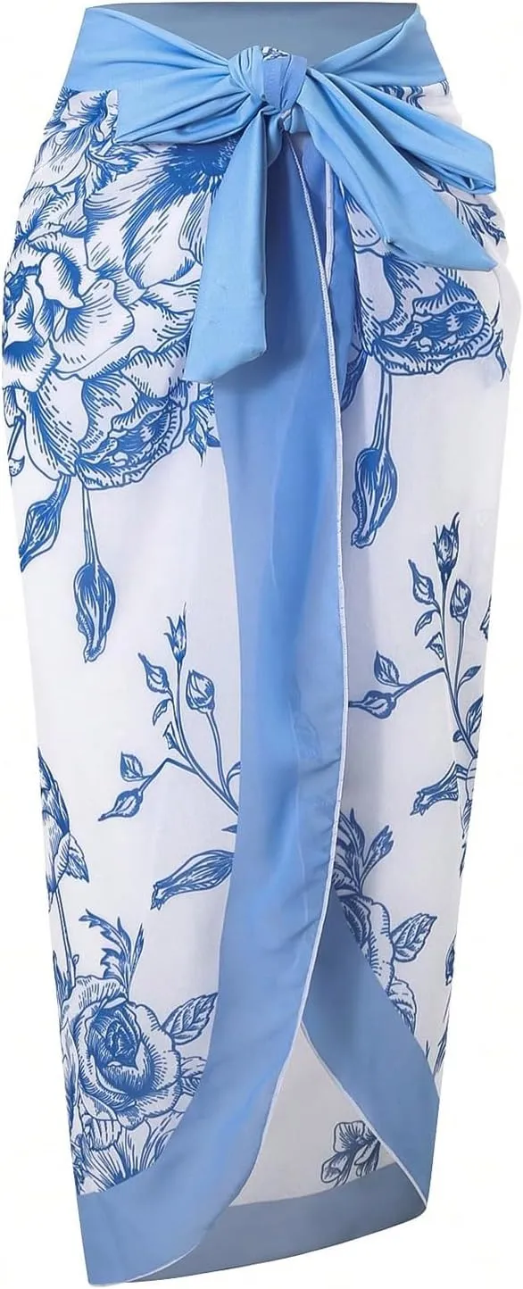 SHENHE Girl's Floral One Piece Swimsuit with Cover Up Sarong Wrap Tie Bow Cute Bathing Suits